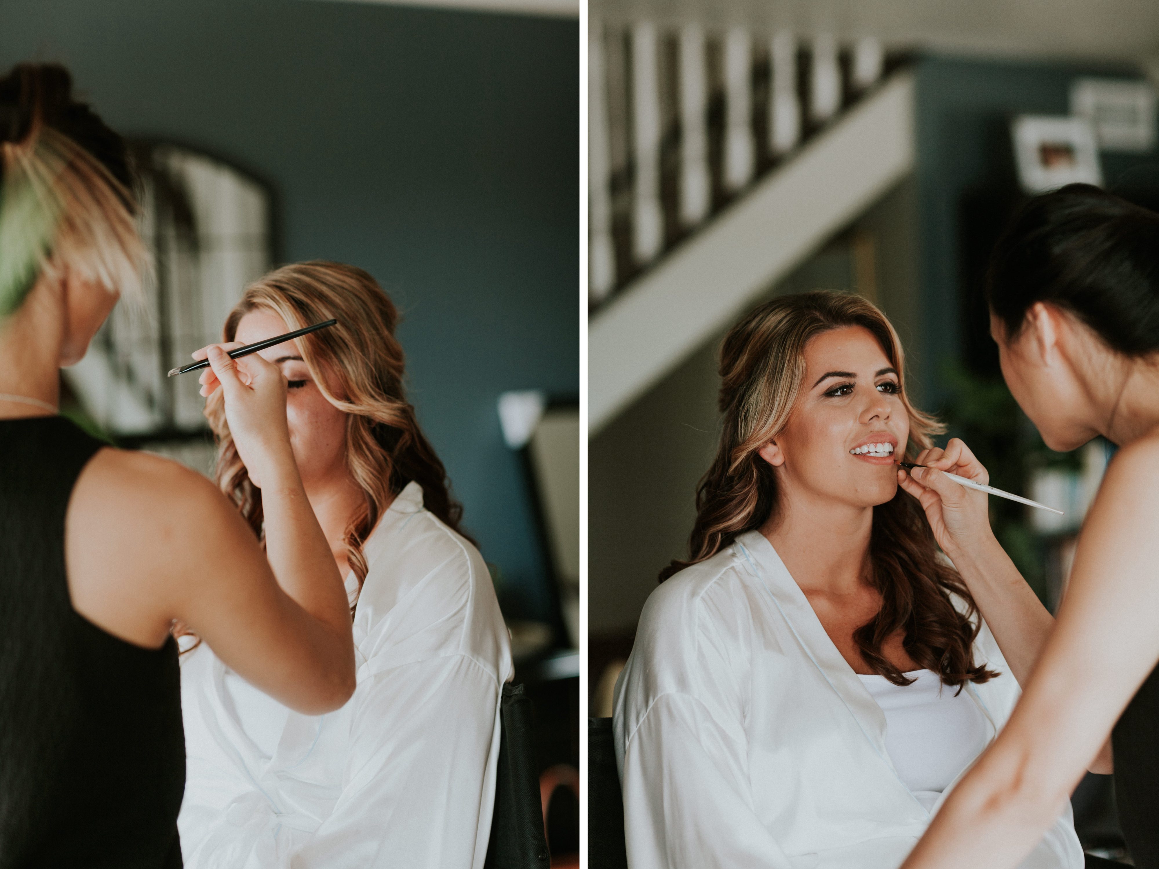 bride getting make up done