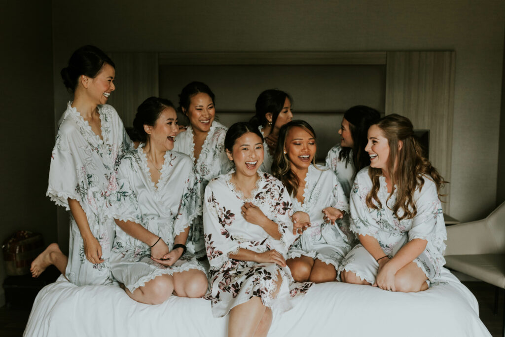 Bridal party getting ready in robes