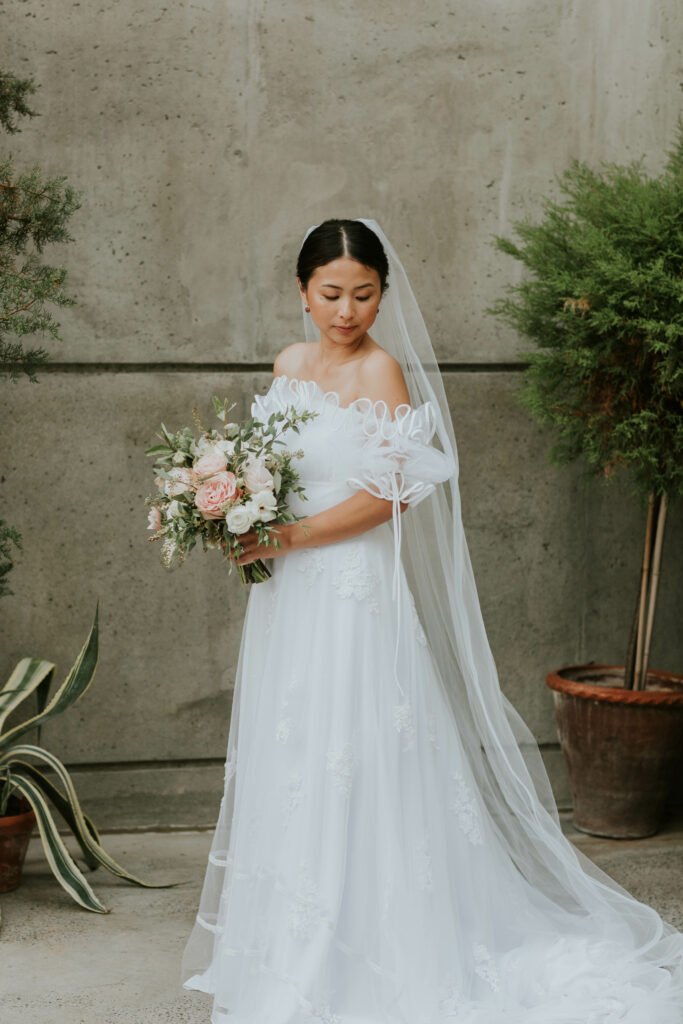 bride with flowers portrait