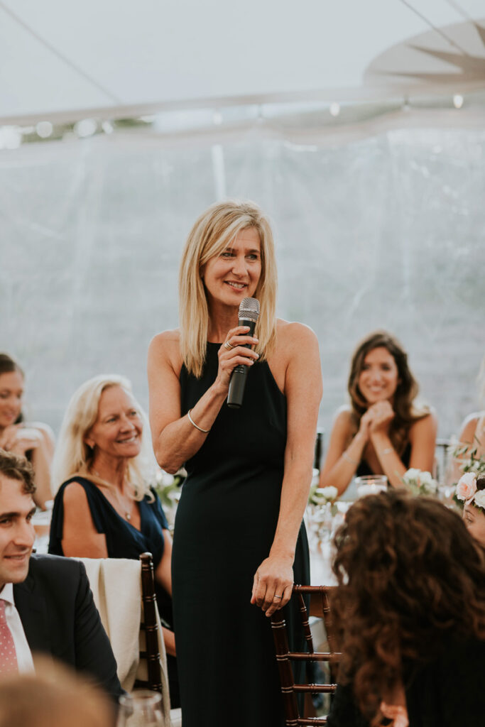 Mother of the Bride delivers speech during her daughter's Cape Cod wedding reception